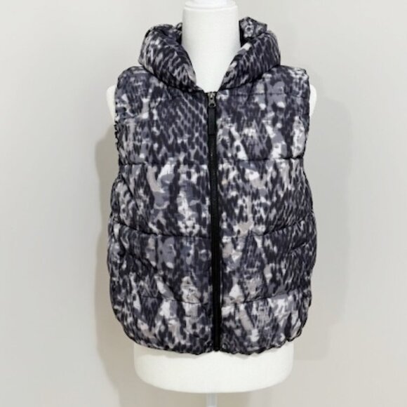 Calvin Klein Performance Puffer Vest Black Gray Animal Print Hooded Women's M - Picture 1 of 6